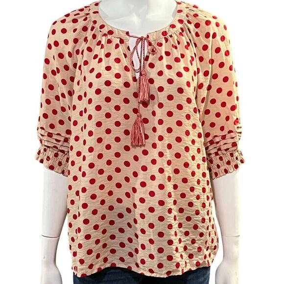 Ellison Womens Polka Dot Tassel Blouse Size Large - Picture 2 of 12